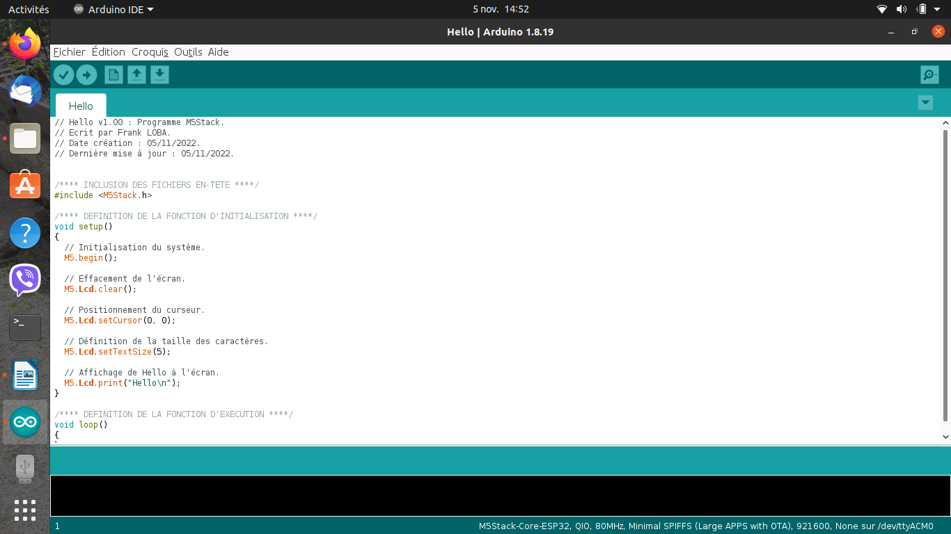 Capture écran de l'Arduino IDE