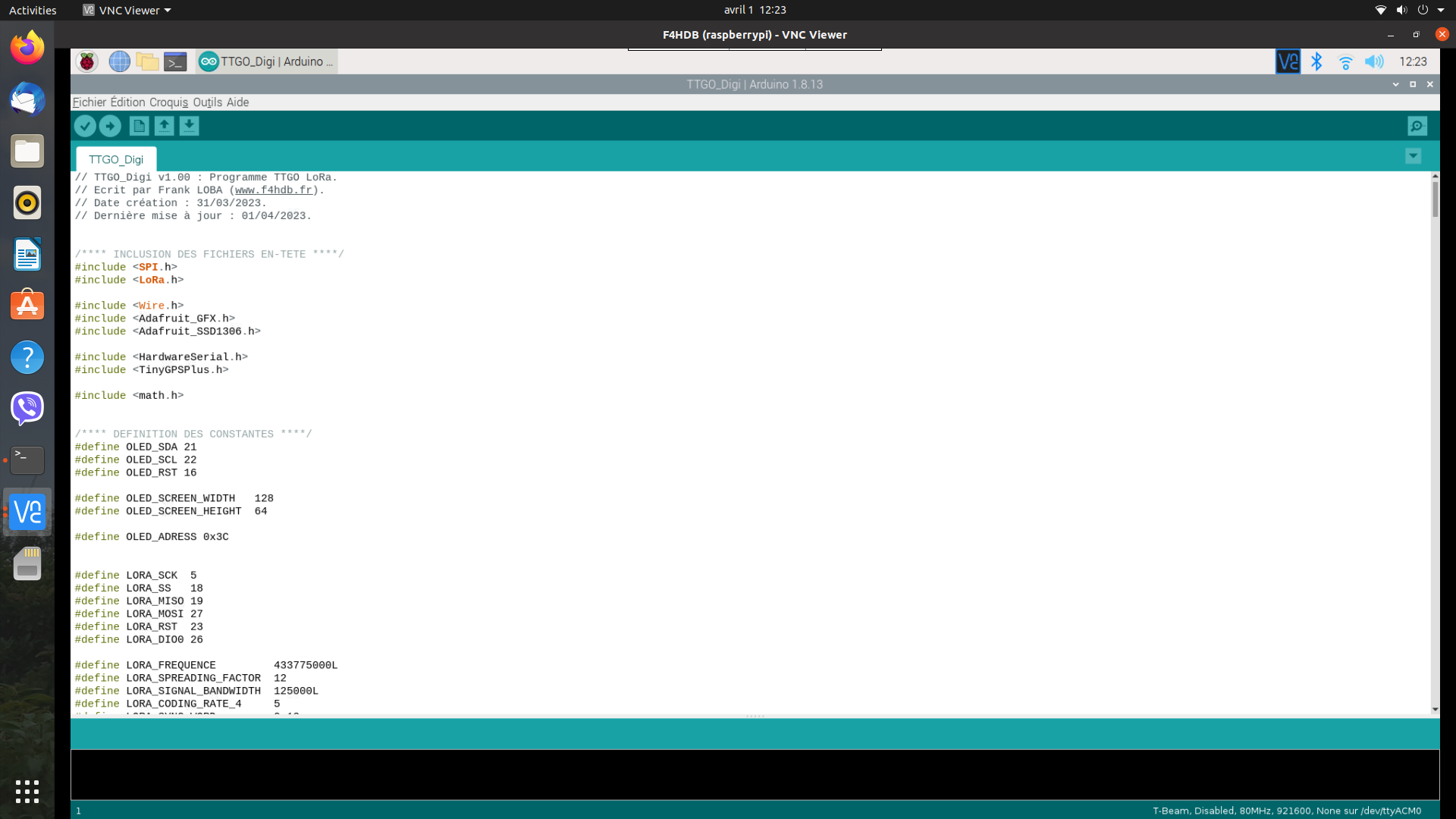 Capture écran de l'Arduino IDE